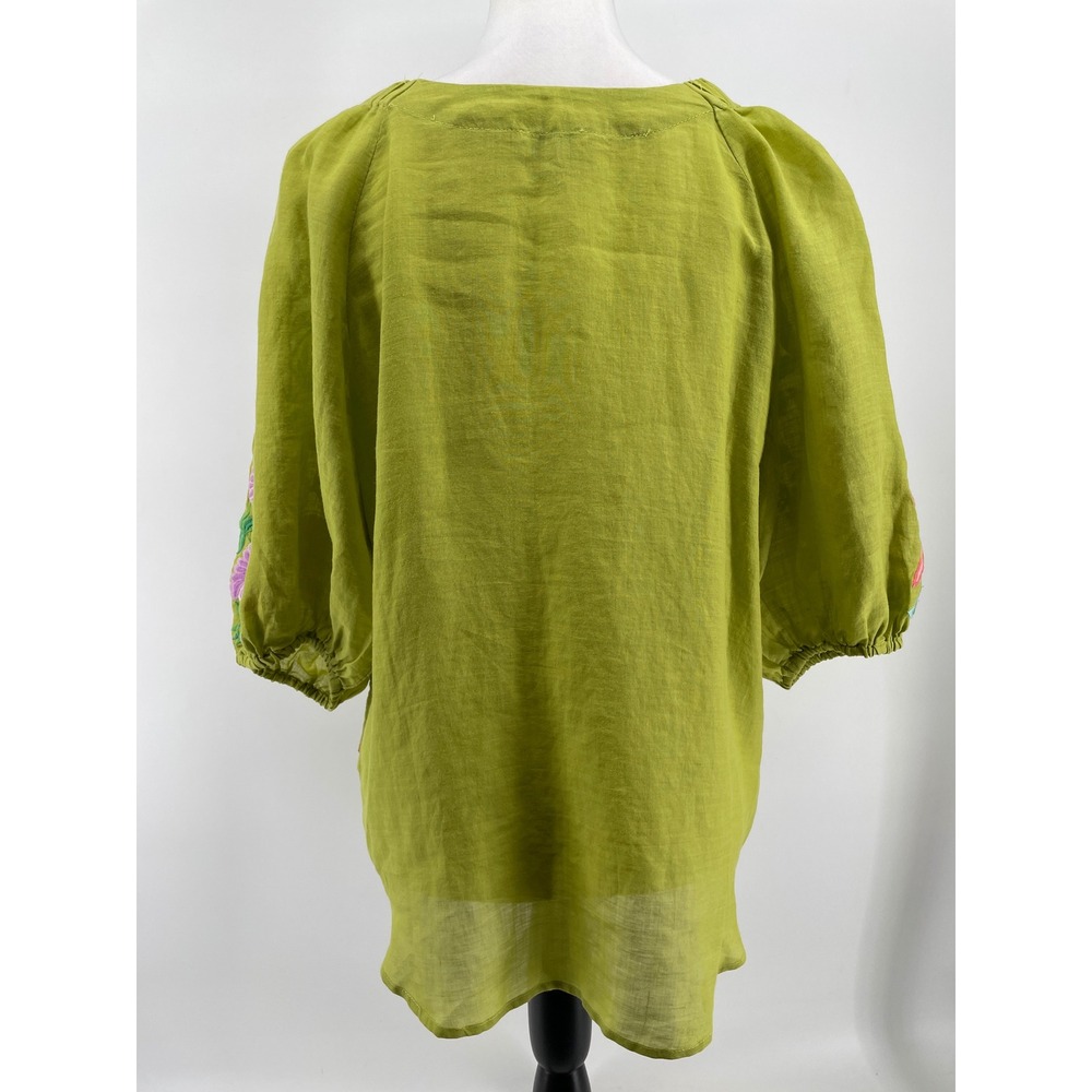 Sundance Tunic Top Womens Medium Lime Green Embroidered Floral Boho Cottagecore - Picture 4 of 7